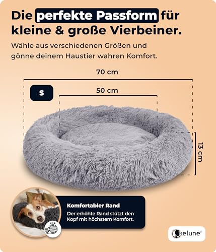 Belune® Hundebett [mit waschbarem Bezug] - Das Original - [S, 70cm, Hellgrau] Hundekorb, Katzenbett, Hundekörbchen, Dog Bed, Flauschiges Hundebett für große, mittelgroße & kleine Hunde