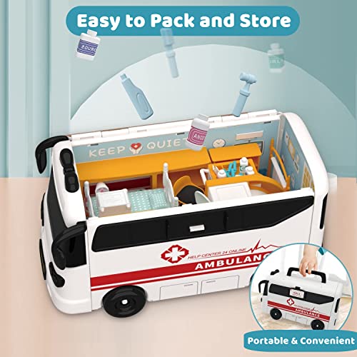 Kids Dollhouse Playset - Portable Doll House Bus Car Toy Ambulance Vehicle, Kids Doctor Kit Hospital Accessories With Carrying Handle, Pretend Play Birthday Gift For Toddler Girls Age 3 4 5 6 Year Old #TOP3