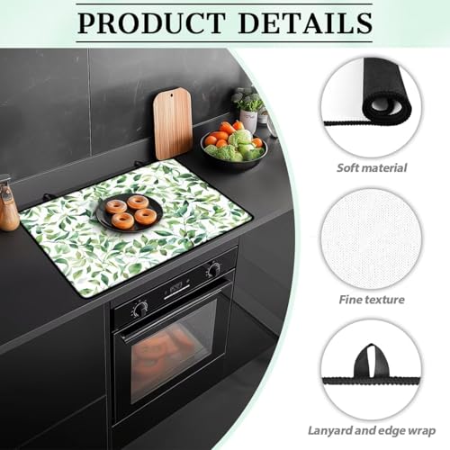 Image of Poceacles Stove Top Cover for Cooktop, Electric Stove Protector Cover Non-skid Oil-proof Induction Electric Stove Top Cover Versatile Mat Easy to Clean, Green Leaf