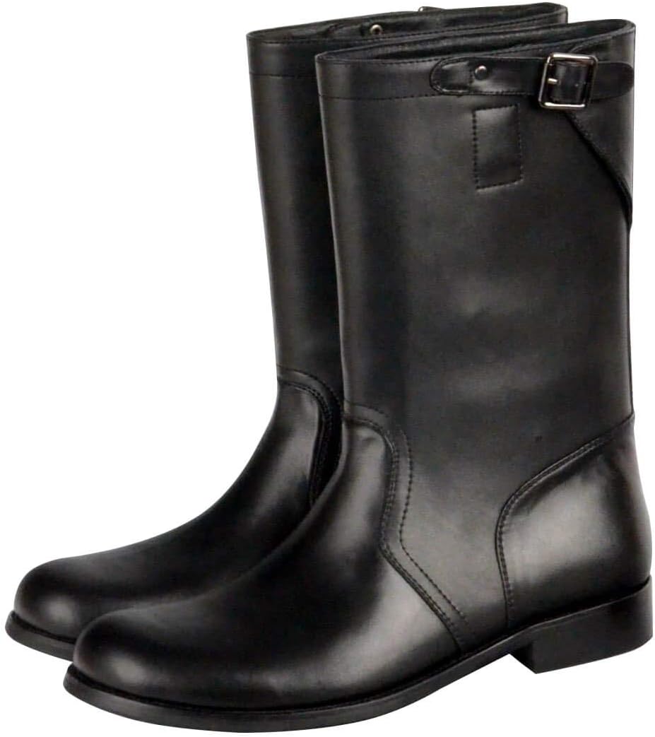 WW2 WWII German Men's 11 Inch Historic Panzer Tank Boot Leather Black Jump Work Boots for Military Militaria Officer Uniform