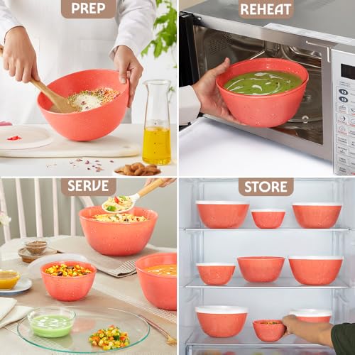 Image of Borosil 750ml Serving & Mixing Bowl with Lid | Made in India Borosilicate Glass Bowl for Kitchen & Dinning | Bowl for Mixing Dough, Salad, Batter | Microwave & Dishwasher Safe (Kube Pink)