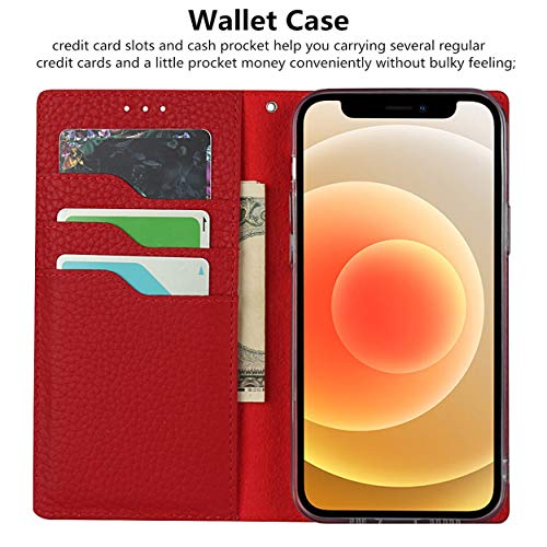 Étui portefeuille cuir véritable iPhone 12 iCoverCase rouge avec support