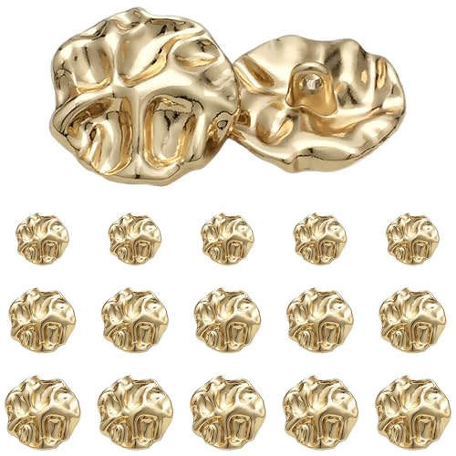TRKETK 15 Stück Gold Metall-Schaft-Knöpfe, Unregelmäßige Designknöpfe Goldene Nähknöpfe Kuppelknöpfe Mantelknöpfe Metall Ösenknöpfe Blazerknöpfe für Strickjacken Hemden Strickmäntel & DIY -Handwerk