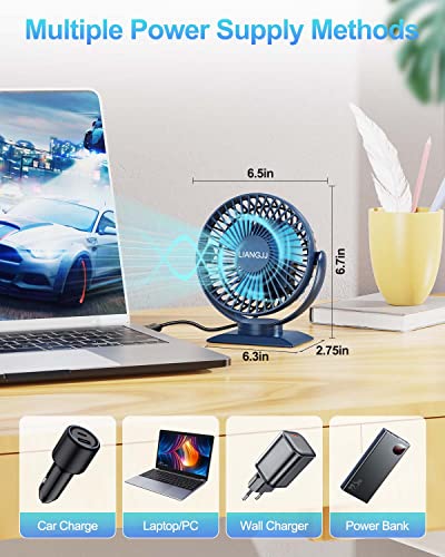 Liangjj 6.5-Inch Small Desk Fan, 3 Speeds Mini Fan Super Quiet, 720° Adjustment Usb Powered Portable Personal Table Desktop Fan, Electric Plug In Cooling Fan For Home Office Travel, Navyblue #TOP3