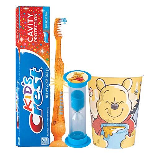 Winnie The Pooh 74pc Bright Smile Oral Hygiene Bundle. Light Up Toothbrush, Toothpaste, Brushing Timer & Mouthwash Rise Cup. Plus Dental Gift Bag & Tooth Saver Necklace