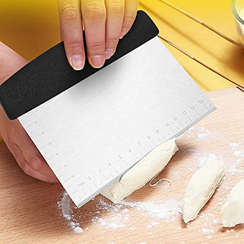 Image of YANCI Stainless Steel Dough Cutter Scraper with Handle, Multipurpose Large Metal Pastry Baking Chopper for Kitchen Pizza Bread Pastry Cutter Scraping Tool with Measuring Scale (Black)