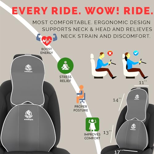 Image of MRRON Series Memory Foam Neck Rest & Extra Lumbar, Relief Pillow, 100% Soft Memory Foam Pillow, Adjustable Strap, Cervical Support for Car Seat. (Grey, Spine Support)