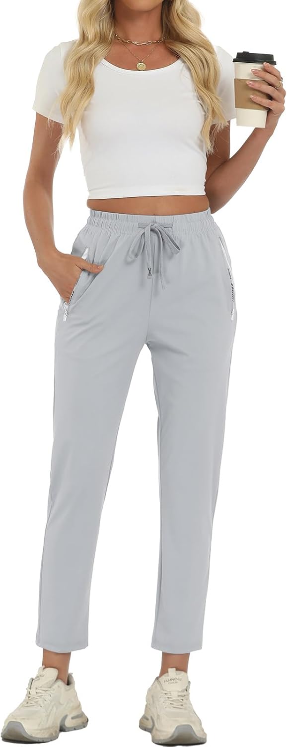 Surenow Womens Active Pants Stretch Breathable Casual Pants with Zip Pocket Lightweight Running Athletic Sweatpants for Women - Image 3