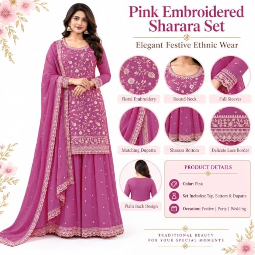 jm accessories Pink Semi-Stitched Kurta Sharara Set - Image 4