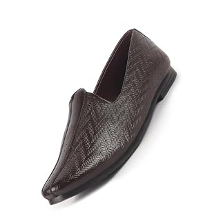 FAUSTO FST FOSME-2192 BROWN-43 Men Brown Wedding Festive Ethnic Slip-On Juttis and Mojari | Embossed Design Shoe with Memory Cushioned Insole (9 UK)