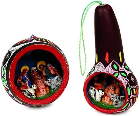 Wholesale (3) Pack Three Nativity Scenes Hand Carved Multicolored Gourd Tree Ornaments Peru Christmas 003697