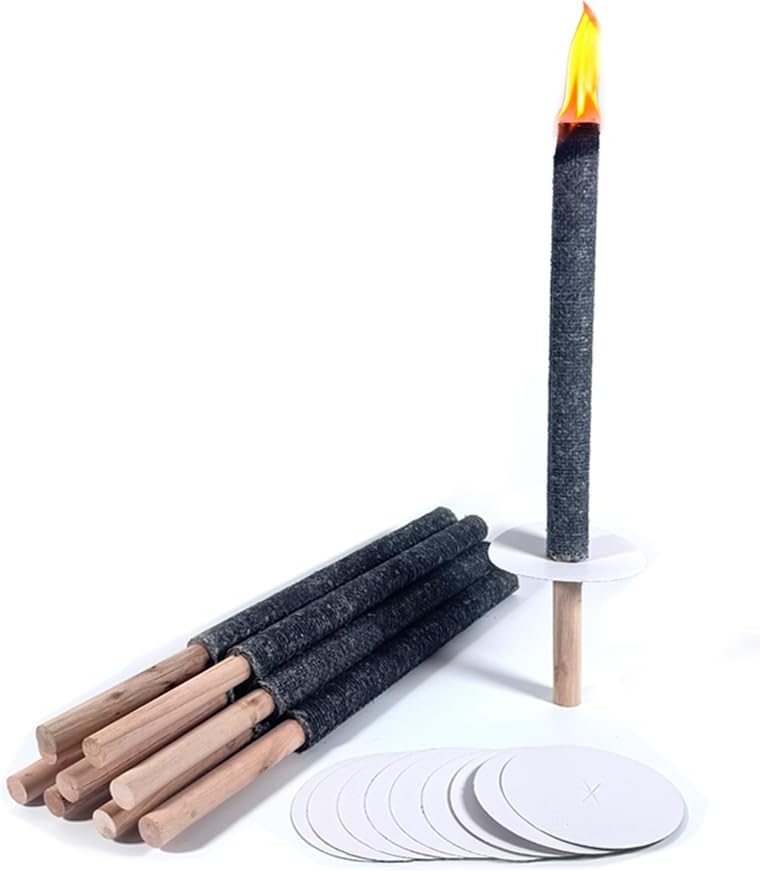 10PCS Wax Cloth Torches Long Light Burning Time 45mins to 90mins for Hiking Outdoor Garden Bonfire Camping Picnic Garden Party Outdoor Decorations (90 mins)