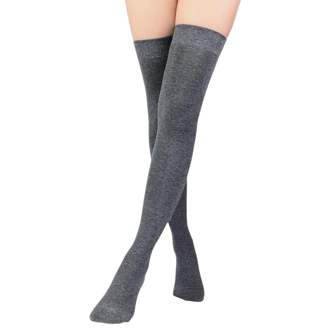 MUKHAKSH (Pack of 1 Pair = 2 Stockings Girls Cotton Dark Grey Stocking Thigh High Long Over The Knee Dark Grey Socks - Image 2 thumbnail