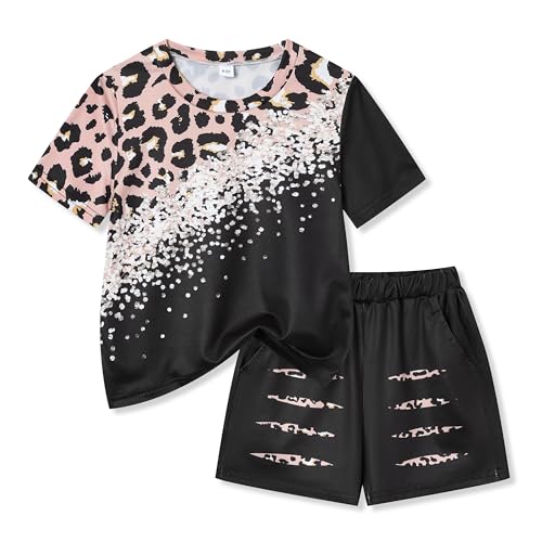 Image of Axumity Kid Toddler Girl Clothes Summer Ruffle Sleeve Figure Graphic Shirt + Shorts Summer Outfits Set