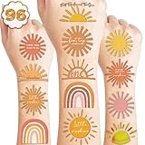 100PCS Boho Sunshine Sun Temporary Tattoos Themed Birthday Party Decorations Favors Supplies Decor Hello Sunshine Sunset Stickers Cute Gifts for Game Kids Boys Girls Class Prizes Carnival