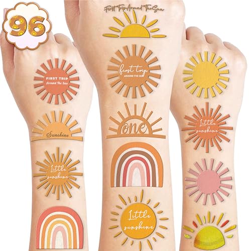 100PCS Boho First Trip Around The Sun Temporary Tattoos Themed Birthday Party Decorations Favors Supplies Decor Hello Sunshine Sunset Stickers Cute Gifts for Game Kids Boys Girls Class Prizes Carnival