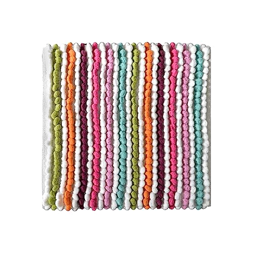 Image of Allure Luxury Striped Bobble Shower Mat 50 x 50cm, Hand-Woven Supersoft Microfibre Multicoloured Square Bath Mat