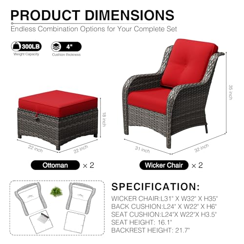 Image of Joyside 4 Piece Wicker Patio Furniture Set, Rattan Patio Chairs with High Back, Deep Seating, Wide Armrest, Thickened Cushions, Outdoor Furniture for Deck, Porch Use