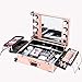Kemier Makeup Case with Lighted Mirror Portable Makeup Vanity Station Professional Artist Cosmetic Organizer Studio with 4 Rolling Wheels Extendable Trays Adjustable Legs (Rose Gold)
