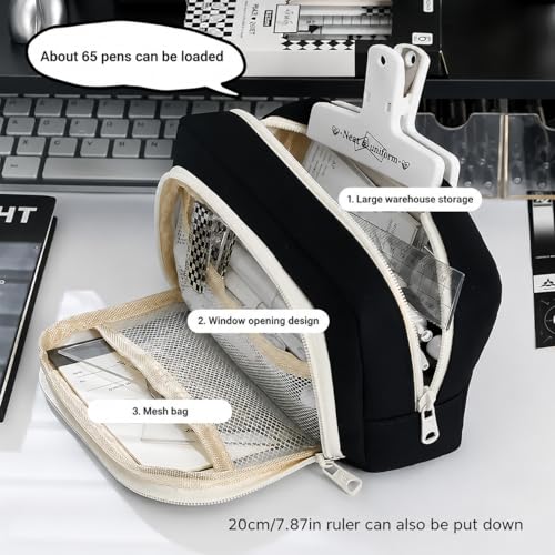Image of Invite Enterprise Canvas Panda Themed Pencil Case With Super Large Capacity Cute Pencil Box - Aesthetic School Supplies Big Stationery Bag Zipper Pencil Pouch For Girls & Boys (Black Color)