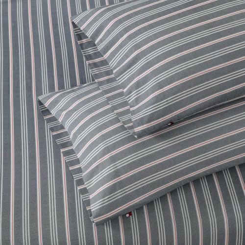 Image of Tommy Hilfiger - Cotton Percale Full Sheet Set with Pillowcase | 100% Cotton Percale, Crisp & Breathable, Fits Up to 15-Inch Mattresses, Includes Flat Sheet, Fitted Sheet & 2 Pillowcases