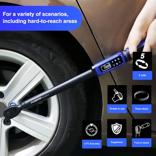 PUIBERS Digital Torque Wrench 1/2" Drive 3.8-250.8FT.LB (5-340Nm),Electronic Torque Wrench ±1% High Accuracy,5 Units LCD with Buzzer & LED Alerts For Car Bike Moto Truck by PUIBERS - Used condition - Image 6