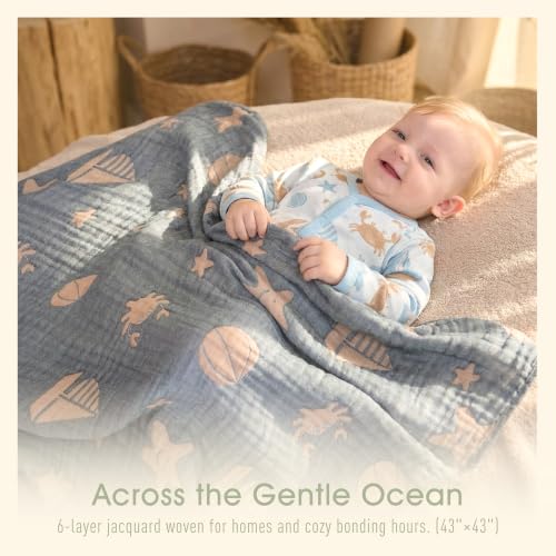 Image of Ultra Soft Muslin Baby Blanket, A Versatile Swaddle and Crib for Babies, Toddlers, Boys, and Girls (1 Pack Ocean)