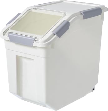 HANAMYA 10 Liter / 10 lbs Pet Food Storage Container with Measuring Cup, BPA free, For Dog Food | Cat Food | Rice | Grain | Flour, White & Gray, 1 count