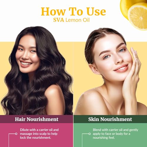 Image of SVA Lemon Essential Oil Organic - 2 Fl Oz - 100% Natural Organic Lemon Oil - for Diffuser, Hair, Face, Skin Care, Aromatherapy, Scalp and Body Massage, Soap and Candle Making - with Dropper