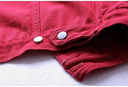 WSLCN Jaqueta jeans feminina de manga comprida estilo boyfriend, Vermelho, GG