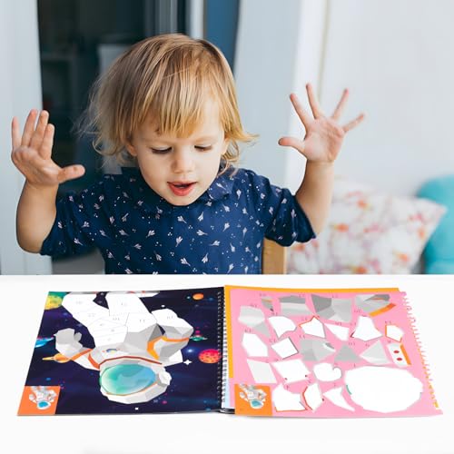 Image of 90shine 2PCS Sticker Books for Kids Boys Ages 4-8 Dinosaur Space Designs Party Gift Create 22 Pictures