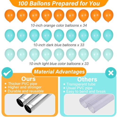 Image of 2 Sets Adjustable Balloon Column Stand Kit with Bases(Orange Teal Blue) | Reusable Stainless Steel Poles, 100 Balloons with Pump, Floor Decor, Graduation Birthday Holiday Anniversary Baby Shower