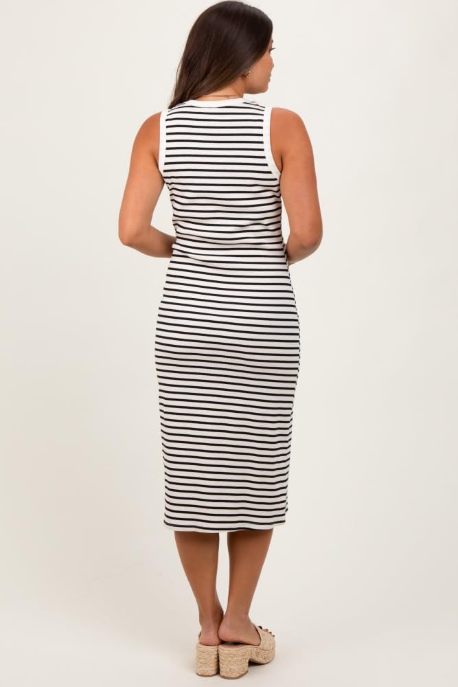 PinkBlush Striped Ribbed Knit Sleeveless Maternity Midi Dress