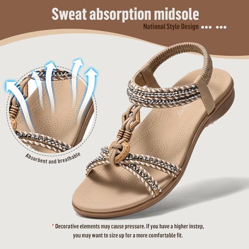 Littleplum Womens Sandals Arch Support Summer Flat Slides Ankle Elastic Walking Shoes Braided Beach Dressy Sandals for Women