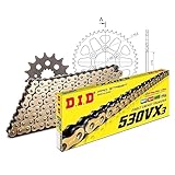 Jeu de chaînes DID en aluminium 530VX3/114 avec rivets et serrure à rivet, noir, pour Suzuki GSF Bandit N S 1200 ccm année de construction 1997–2005