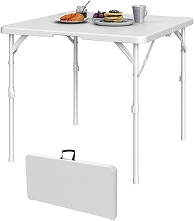 34" Folding Card Table, Square Plastic Foldable Outdoor Dining Tables, Fold in Half w/Handle, Portable with Collapsible Legs for Kitchen, Party, Wedding Event, Camping, Picnic, Office, White