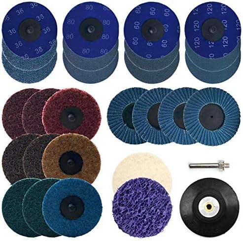 3 inch Die Grinder Roloc Discs 28pcs Set, Assorted Roll Lock Sanding Discs + Surface CONDITIONING Disc + Polish Disc + 1/4’’ Holder, Quick Change Disc
