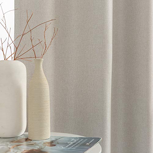 Jinchan Room Darkening Curtains For Bedroom Living Room Thermal Insulated Linen Textured Window Treatment 2 Panels 84 Inch Heathered Beige #TOP2