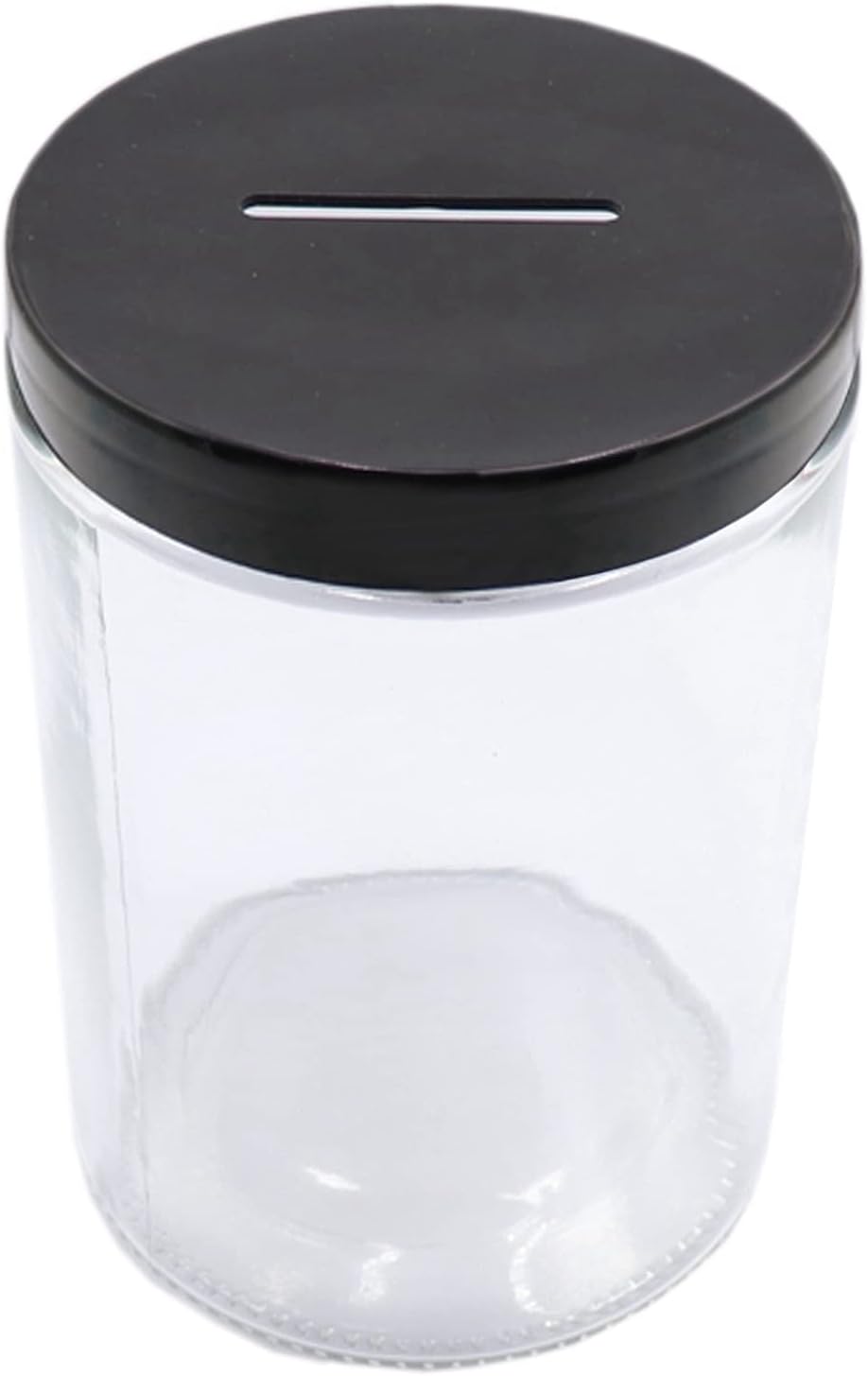 Coin Money Piggy Bank with Black Slotted Lid for All UK Coins, Safe Money Bank Coin Saving Box Pot, Glass Clear Coin Money Saving Jar for Adults Teens Kids Girls Boys