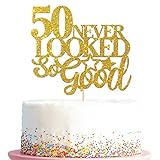 50 Never Looked So Good Cake Topper, Cheers to 50 Years - Happy 50th Birthday Party Decorations, 50th Birthday Anniversary Cake Decors Favors, Gold