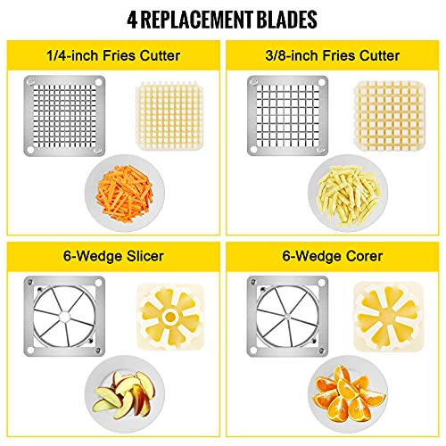 Vevor Commercial French Fry Cutter With 4 Replacement Blades, 1/4 And 3/8 Blade Easy Dicer Chopper, 6-Wedge Slicer And 6-Wedge Apple Corer, Lemon Potato Cutter For French Fries With Extended Handle #TOP2