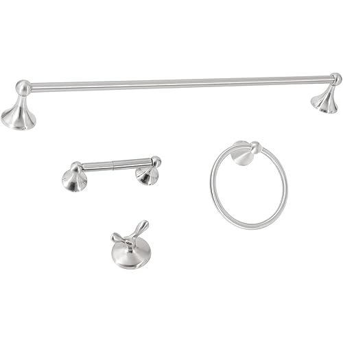 Brushed Nickel Bathroom Accessories,4 Piece Bar Bathroom Hardware Set Includes 24 Inch Towel,Paper Towel Holder,Towel Ring,Towel Hook Wall Mounted