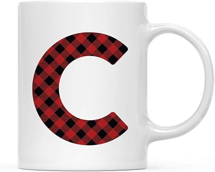 Andaz Press Hot Chocolate Coffee Mug Gift, Buffalo Lumberjack Red Plaid Monogram Initial Letter C, 1-Pack, Includes Gift Box, Christmas Holiday Present Ideas