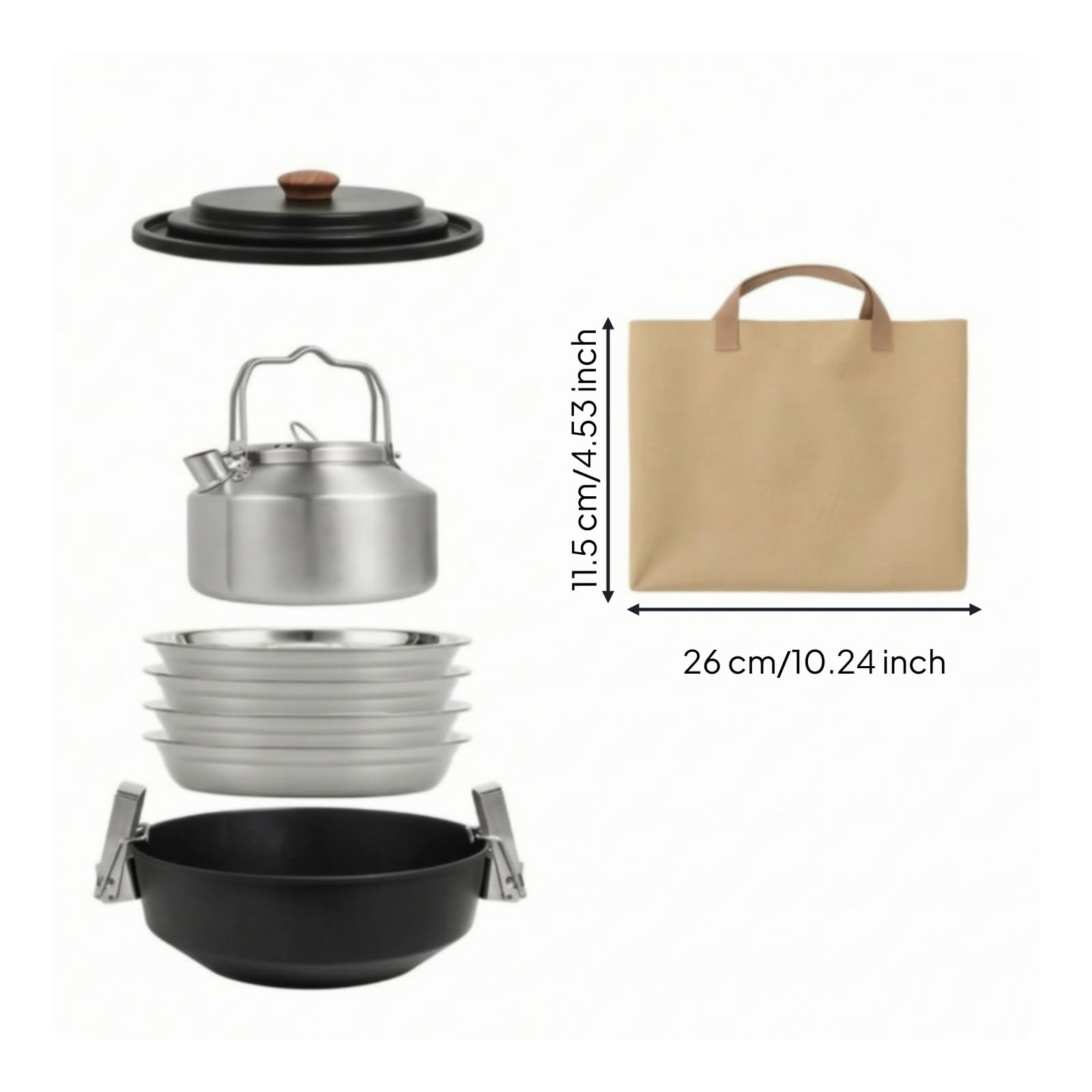 6 Pezzi Set di Pentole da Campeggio con Borsa Leggero Set di Pentole da Campeggio in Acciaio Inox per Escursionismo,