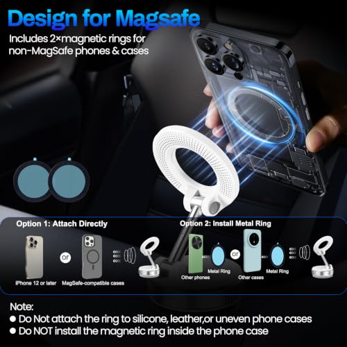 Image of Jikasho Magnetic Phone Holder for Car, Suction Cup Phone Mount for Magsafe | 360 Adjustable Vacuum Car Phone Mount, Hands-Free Phone Holders for Your Car for iPhone 17 Pro Max 16 15 14 13 12 Air Plus