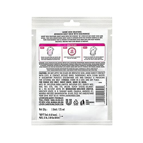 Image of Lakme Skin Solutions Sheet Mask Brightening With Niacinamide 25Ml, Pack Of 2
