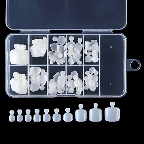 YIMART 100Pcs Fake Toenail Tips Set Nail Art Toe Decoration Full Cover False Toe Nail Tips for DIY Salon Foot Manicure Sticker Tools (White With Box)