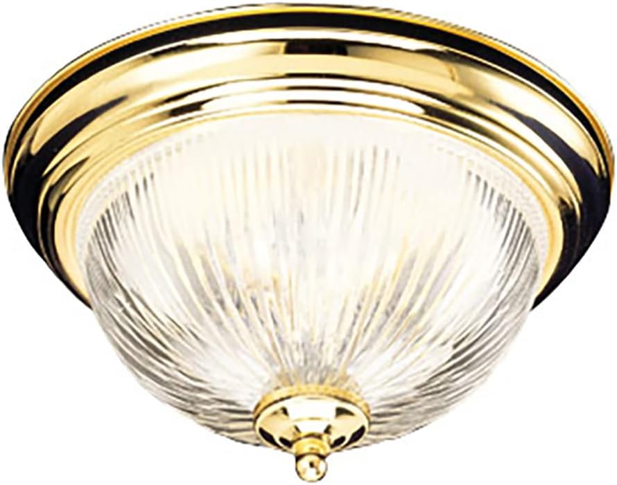 Design House 503045 Millbridge Traditional 2-Light Indoor Flush Mount Ceiling Light Dimmable Clear Ribbed Glass for Bedroom Dining Room Kitchen, Polished Brass