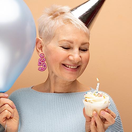 Beaded Birthday Earrings Cake Happy Birthday Earrings Handmade Drop Dangle Earrings Celebration Birthday Party Jewelry (Pink 50) by FAERLIIRY - Image 2