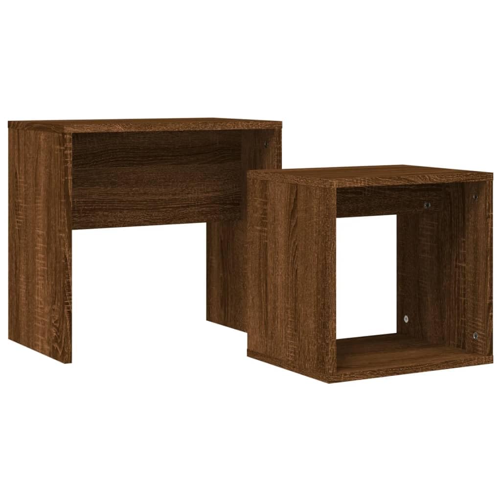 Mesas Bajas nido 2 piezas roble marrón madera de ingeniería mesa auxiliar para sala de estar, dormitorio, casa, mesa auxiliar